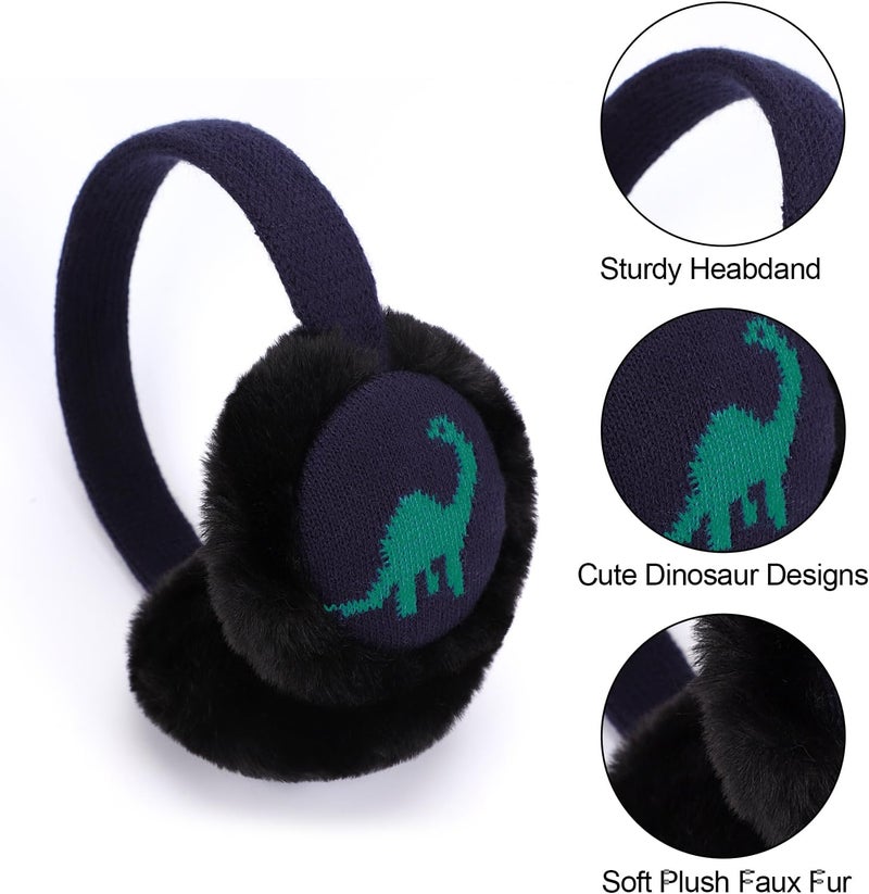BUTITNOW Toddler Kids Knit Dinosaur Earmuffs Soft Plush Comfortable Winter Outdoor Ear Warmers for Boys Girls - Image 2